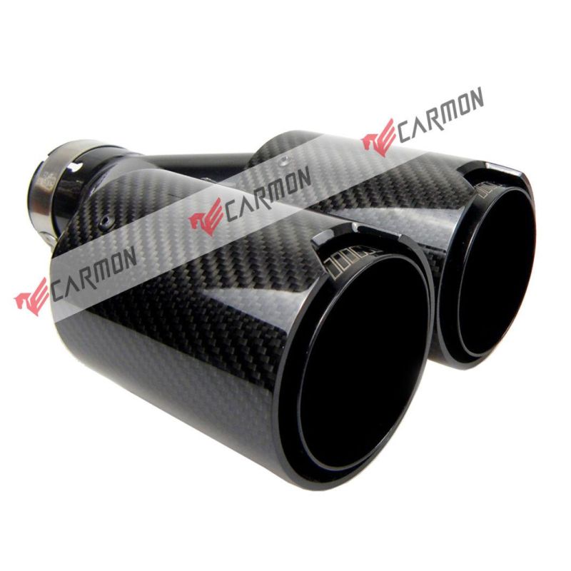 Double Outlet Gloss Twill Weave Carbon Fiber for BMW Exhaust Tip with Gloss Black SUS 304 Inner Pipe