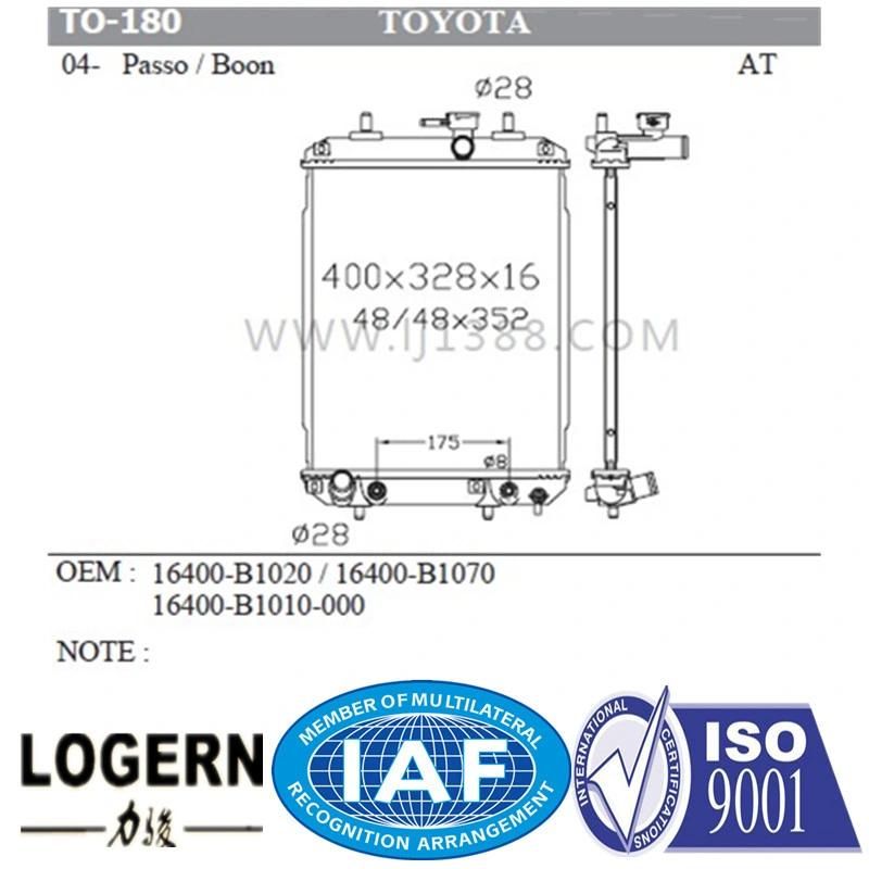 Auto Car Aluminum Radiator for Toyota Passo/Boon′04- at/PA16