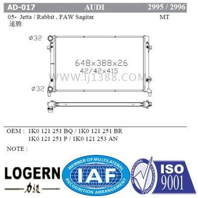 Car Radiator for Audi Jetta/Rabbit/Sagitar&prime;05- Mt Dpi: 2885/2886