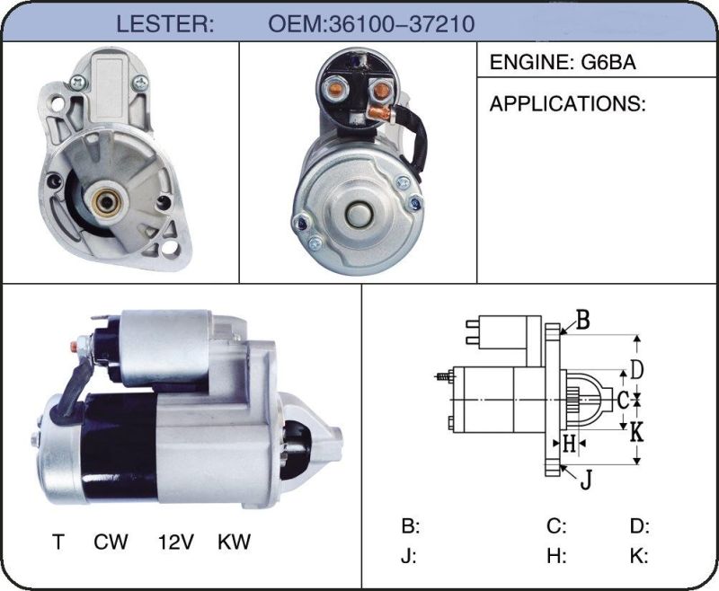 36100-37210 Starter Motor Car Jump Fire Activa Soft Electric Charcoal Starter Auto for Hyundai KIA