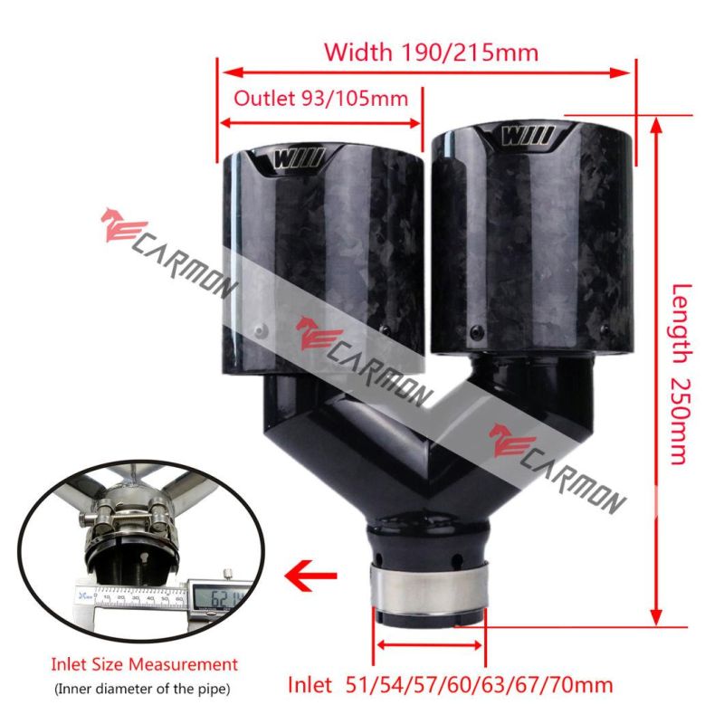 1 Pair Dual Tip Gloss Forged Carbon Fiber Exhaust Tip with Gloss Black SUS 304 Inner Pipe for BMW