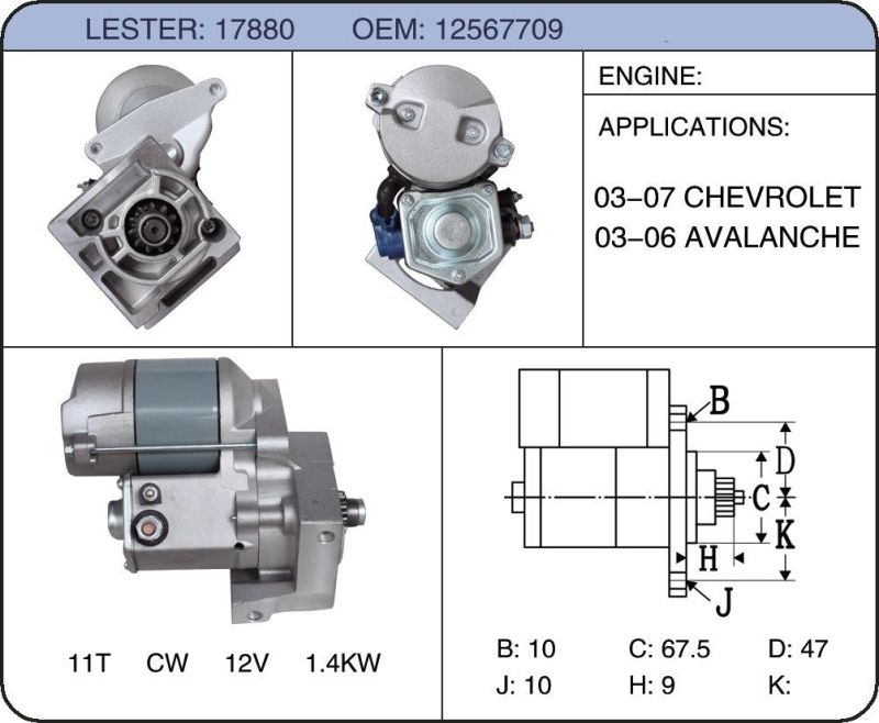 Auto Starter Motor for Chevrolet Avalanche 12567709 8006810 428000-046