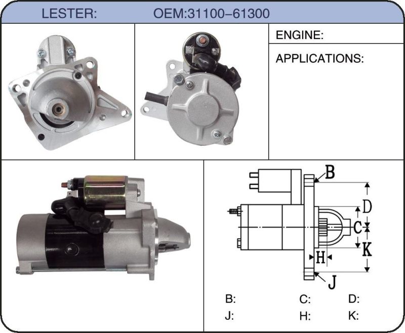 12V Starter Motor M2t87271 Wl91-18-400 for Mitsubishi Mazda