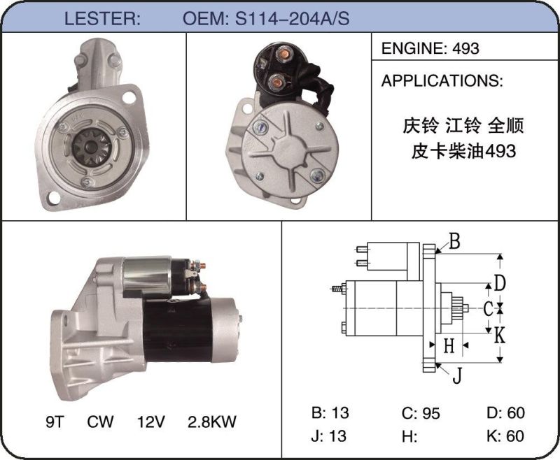 Auto Car Starter for Pick 894-387-6503/S14-038-97112-549-0 S13-114 S114-204A/S 8971366870