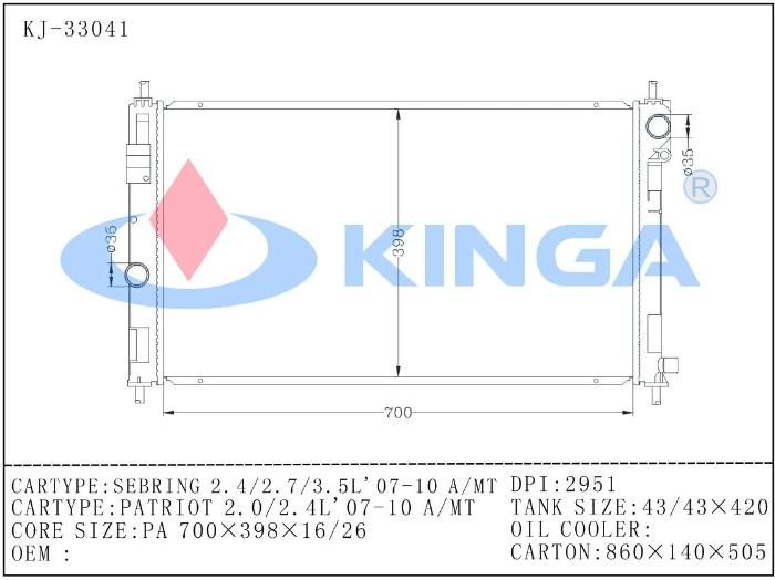 Auto Spare Part for Sebring 07-10 Radiator