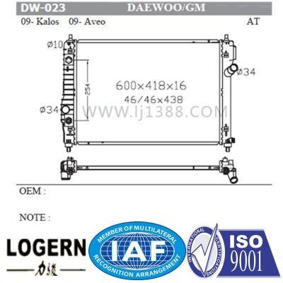 Car Auto Aluminum Daewoo Radiator for Kalos/Aveo&prime;09-10 at