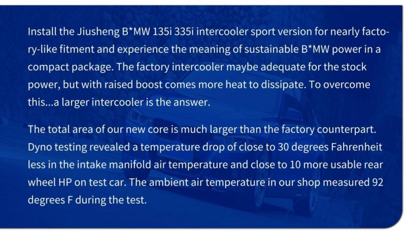 Auto Accessory Heat Exchanger Intercooler for E82/E88/E92/E90/N55 Engine Car Cooling System