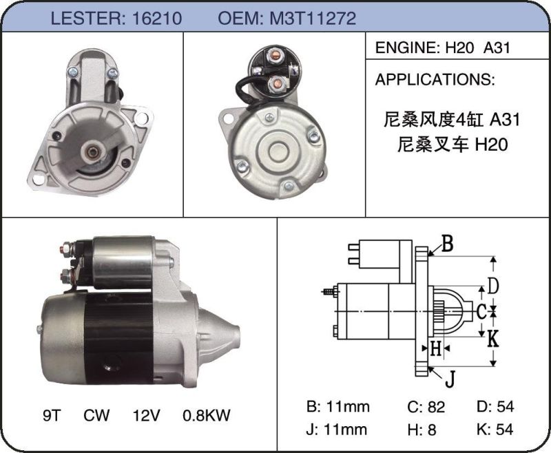 12V Staring Motor for Tcm Fork Lift, M3t11272 23300-15815 Mda-198-69 16210