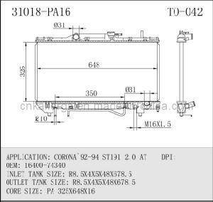 Auto Radiator for Toyota Corona 92-94 St191 2.0 at 31018 (TO-042)