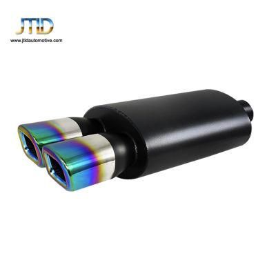 One Inlet Two Outlet Stainless Steel Flat Black Universal Dual Rainbow Burnt Tip Exhaust Muffler