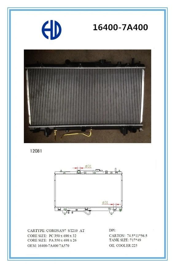 Aluminum Automotive Radiator for Corona St210