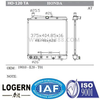 OEM 19010-E20-T01 Auto Engine Parts Aluminum Radiator at