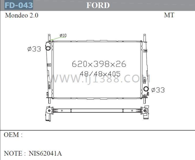Less Cost High Performance Custom Radiator for Ford Mondeo 2.0/1h7h-8c342ab