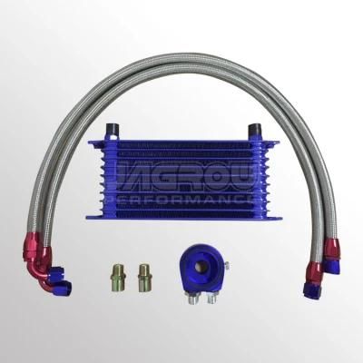 Japan Car Blue Oil Cooler Kit 10 Row with Stainless Steel Braided Oil Hose and Sandwich Plate