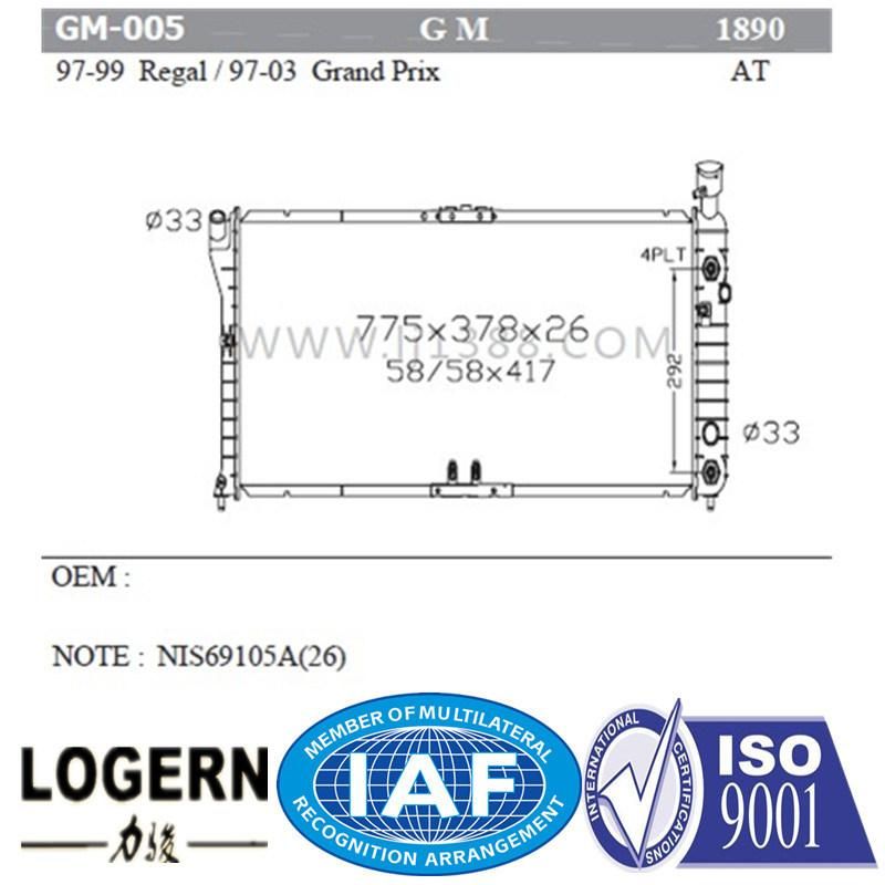 GM-005 Car Radiator for GM Regal′97-99/Grand Prix′97-03 at/PA26 Dpi: 1890