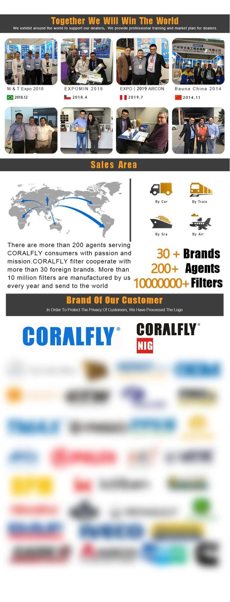 Coralfly Diesel Fuel Filter 23530644 Dbf0047 23518529 2266560 23518529 E12980183 GM30594  23518529 X59408300082 15273758 for Detroit/Terex/Liebher/Kohler/Demag
