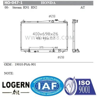 Ho-047-1 Automobile Parts Radiator for Honda Stream Rn1/Rn2&prime;00-04 at
