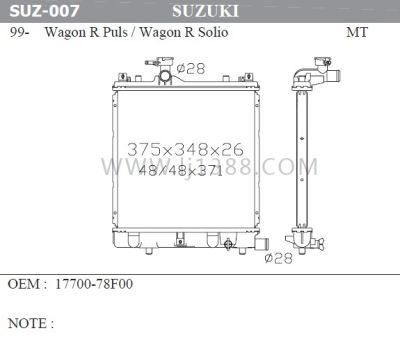 Aluminum Radiator for Suzuki Wagon Rpuls/Wagon Rsolio&prime;99-