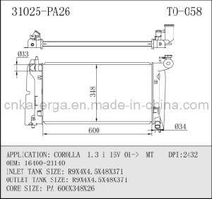 Auto Radiator for Toyota Corolla 1.3 I 16V Mt 31025 (TO-058)