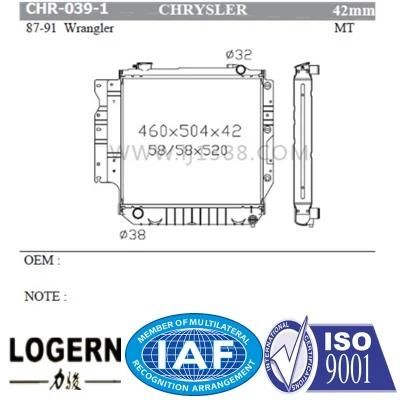 Chr-039-1 Aluminum Heat Transfer Radiator for Chrysler Wrangler&prime;87-91 Mt