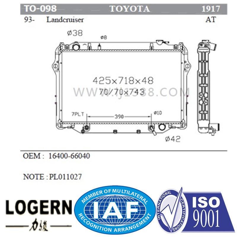 Auto Motorcycle Car Radiator for Toyota Landcruiser′93-98 at Dpi: 1917