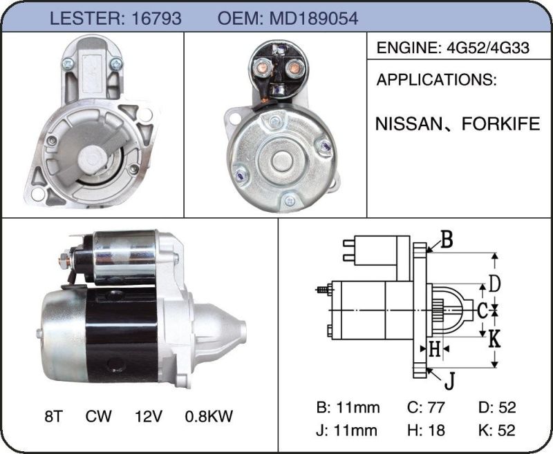 Starter Motor for Nissan MD189054