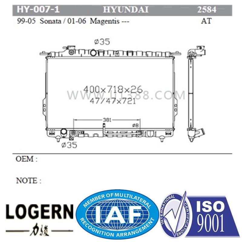 Radiator for Hyundai Sonata′99-05/Magentis′01-06 at Dpi: 2584/2339