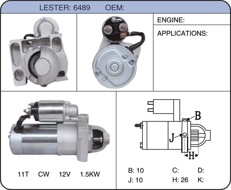 12V Starter Motor for Chevrolet, Cadillac, Gmc, Isuzu, 6489/2-2054-Dr-2 323-1400