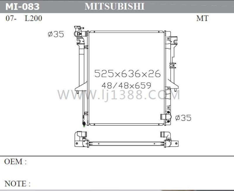 Car Auto Aluminum Radiator for Mitsubishi L200′07--Mt
