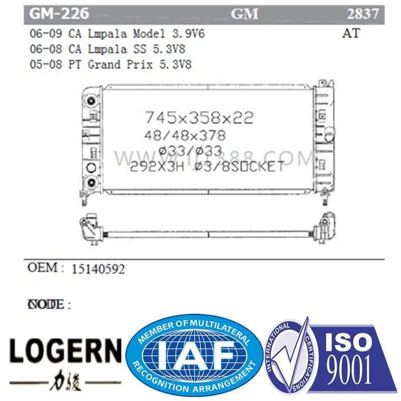 GM-226 Car Accessories Radiator for Lmpala′06-09/Grand Prix′05-08 at Dpi: 2837