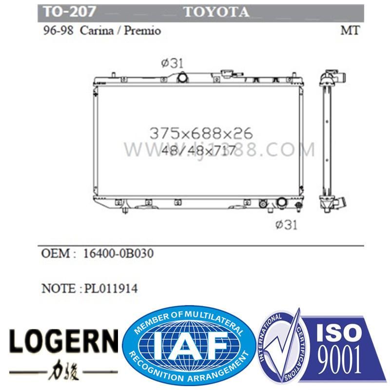 Auto Spare Aluminum Radiator for Toyota Carina/Premio′96-98 Mt