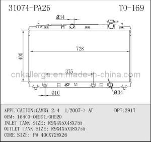 Radiator for Toyota Camry 2.4 1/2007 at 31074 (TO-094)