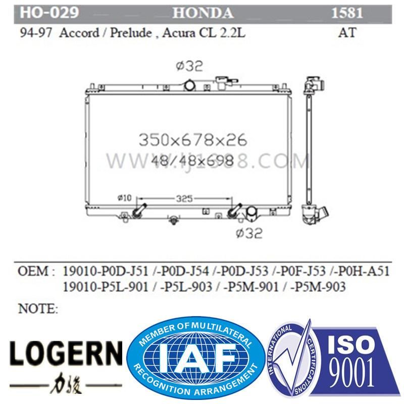 Ho-029 Motorcycle Parts Radiator for Honda Accord/Prelude/Acura′94-97 at/PA26 Dpi: 1581