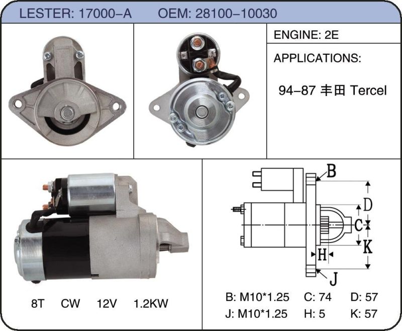 Engine Parts Auto Starter 28100-10030 for Toyota