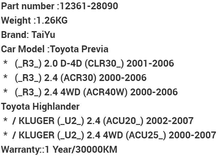Car Accessories Auto Parts Engine Mount 12361-28090 for Toyota Previa Clr30