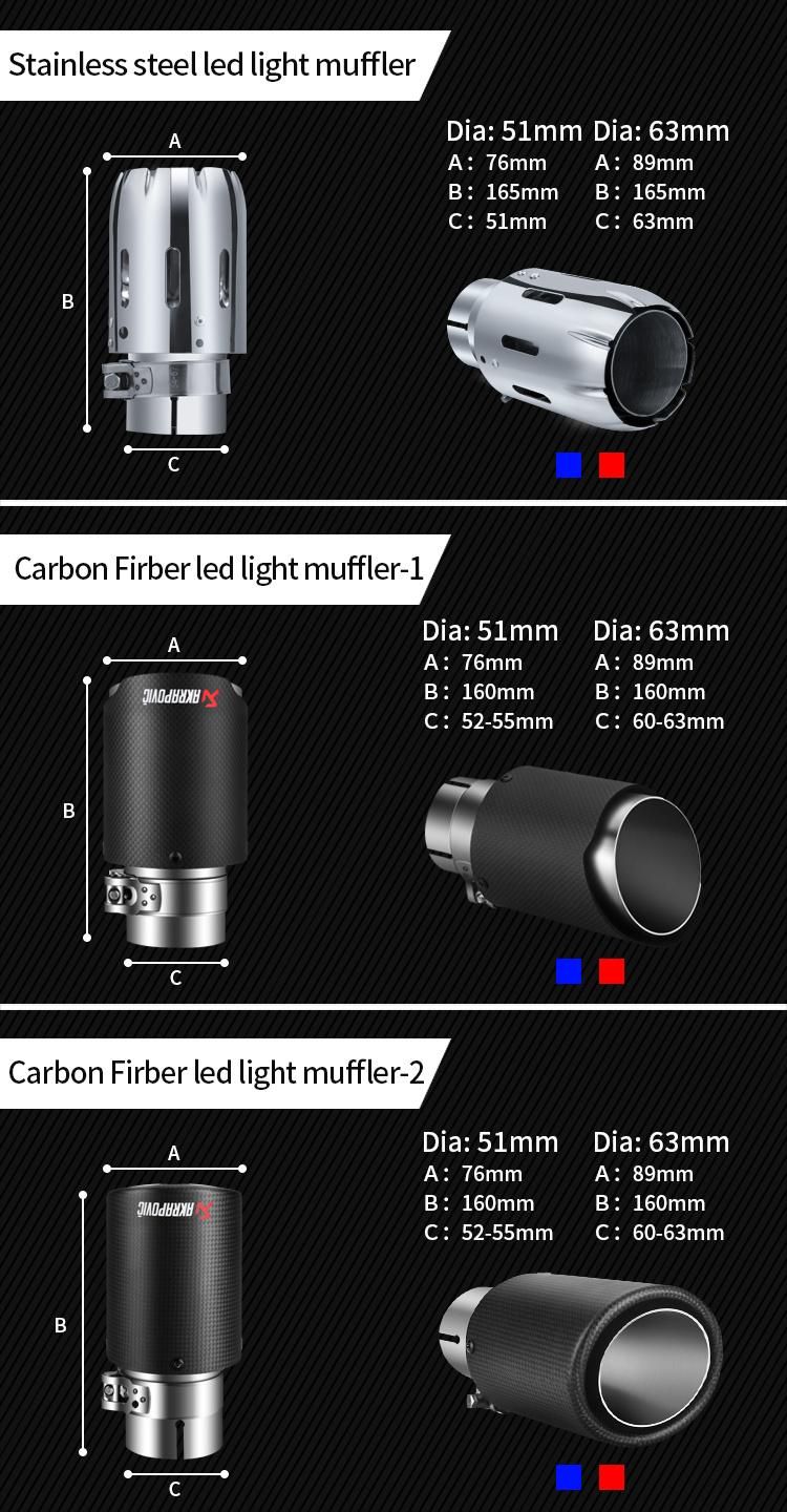 Best Selling SS304 Stainless Steel LED Lights Effect Exhaust Tips