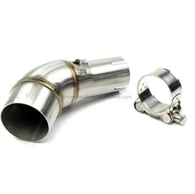 Motorcycle Middle Link Pipe, Stainless Steel Slip on Exhaust Middle Pipe for YAMAHA R25 R3 Mt03 2013-2018 Silver