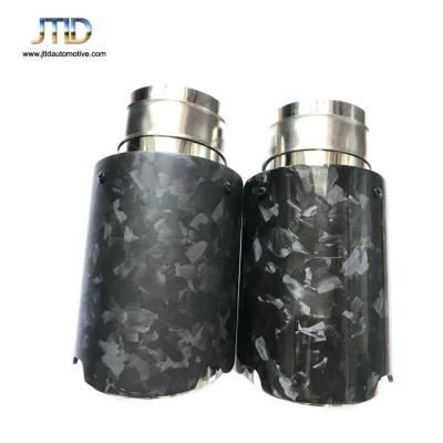 Car Universal Straight Edge Glossy Forged Carbon Fiber Muffler Tail Exhaust Tips with Black Coated Inner Pipe