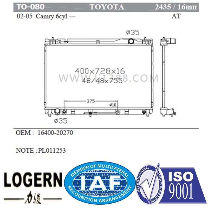 to-080 Auto Radiator for Toyota 02-05 Camry 6cyl at Dpi: 2435