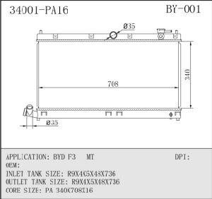 Radiator for Byd F3 Mt 34001 (BY-001)