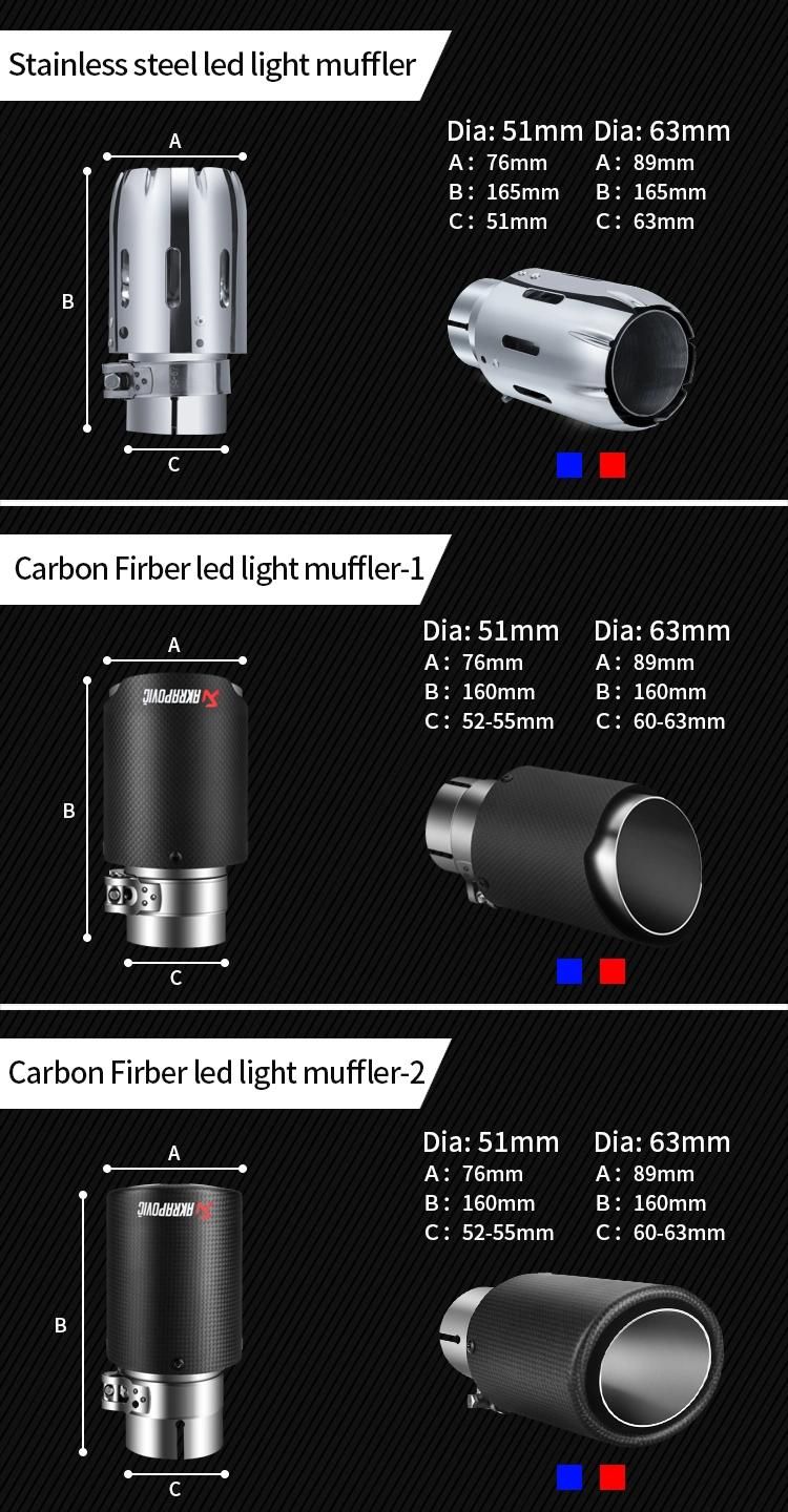 China Supplier Auto SS304 Red LED Light Shinning Exhaust Muffler