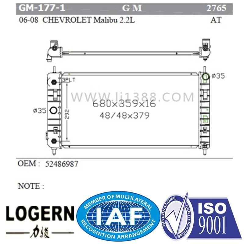 GM-177-1 High Quality Auto Radiator for Chevrolet Malibu 2.2l′06-08 at