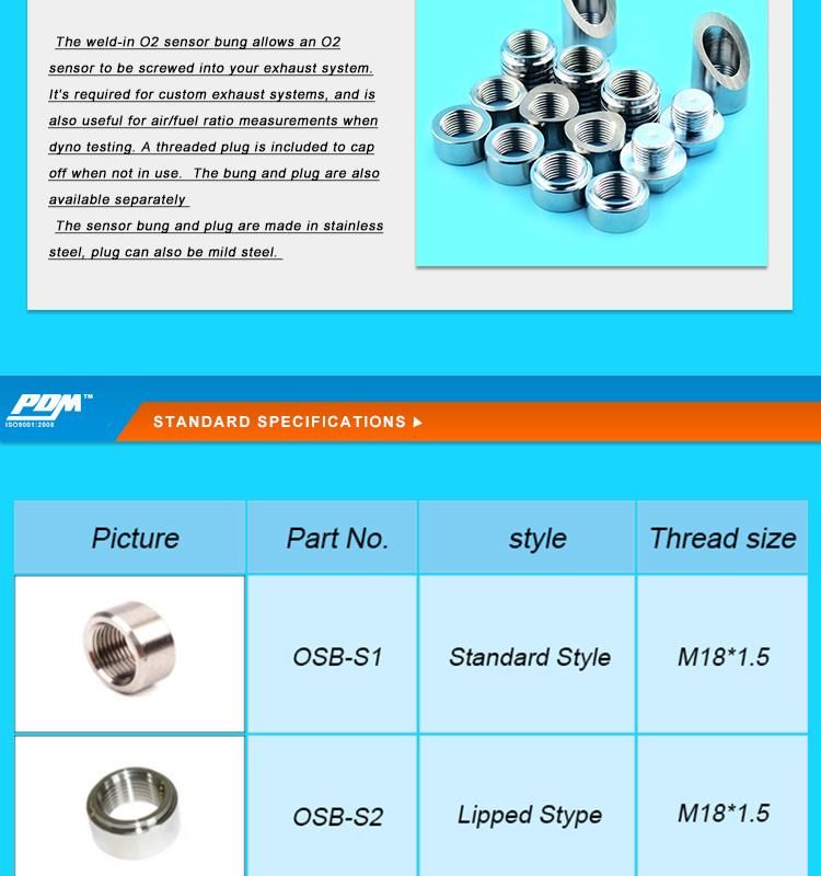 Stainless Steel O2 Oxygen Sensor Stepped Nut Bung M18*1.5 Threads Stainless Steel Exhaust Pipe Welded Oxygen Sensor Bung with Plug Stainless Steel Exhuast Tip