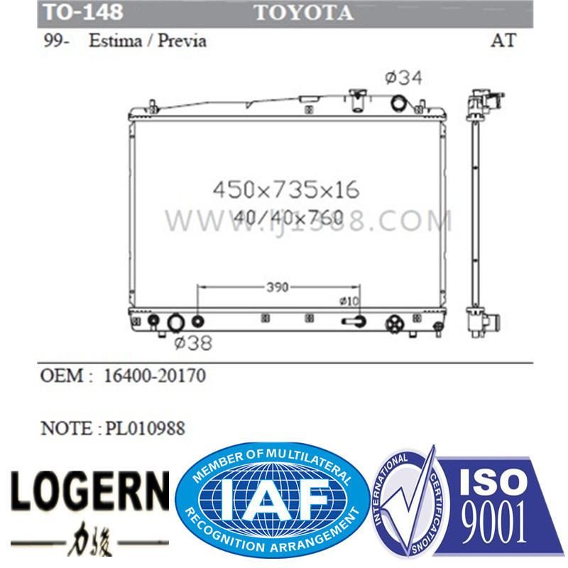 to-148 Cooling System Auto Radiator for Toyota 99- Estima/Previa at
