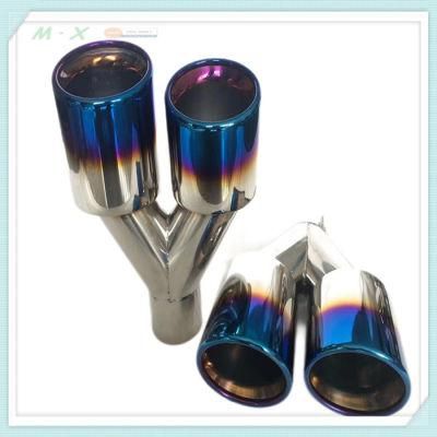 Stainless Steel Polished Dual Outlet Exhaust Tip Pipe in Blue Burnt