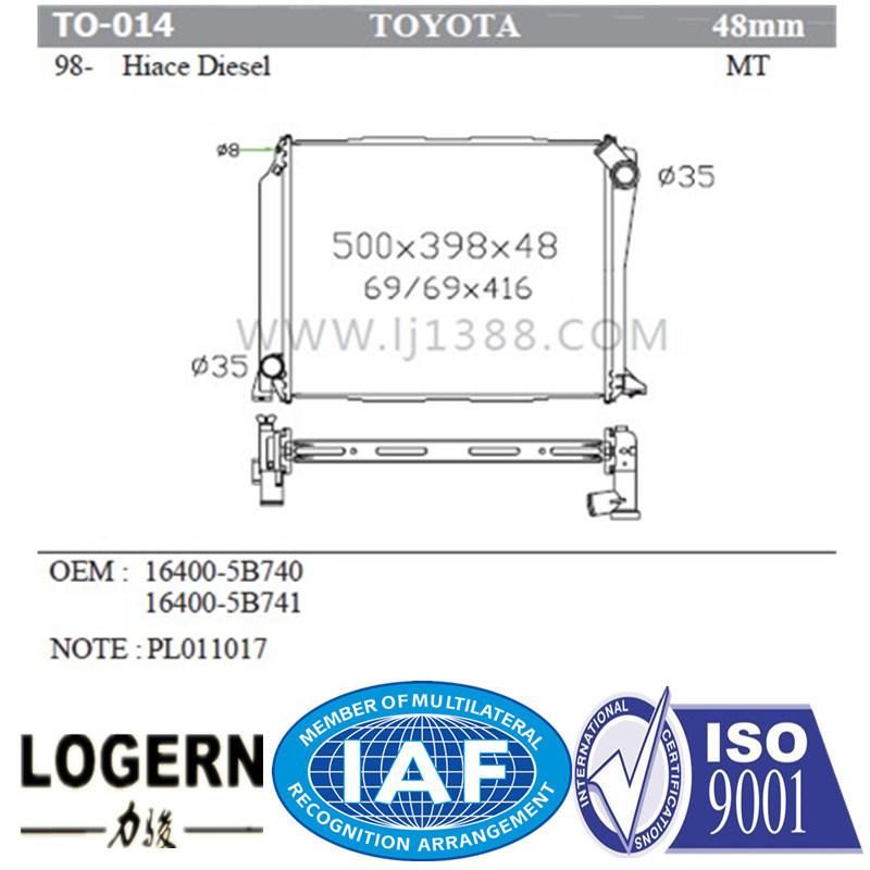 to-014 Automobile Japan Car Radiator for Toyota Hiace Diesel′98- Mt