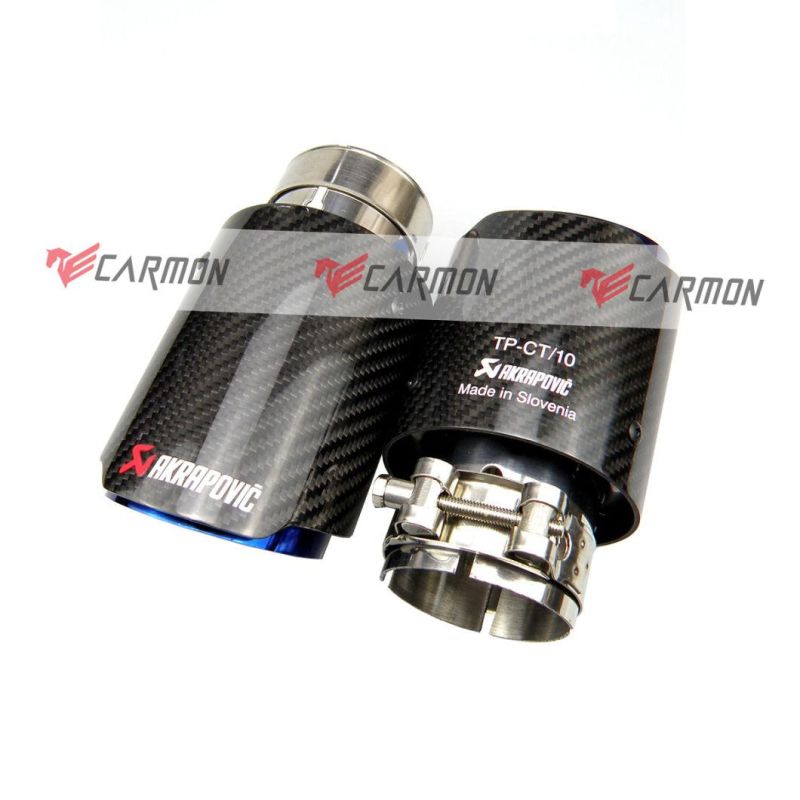 Universal Car Nozzles Glossy Carbon Fiber Exhaust Pipe with Burnt Blue Inner with Logo