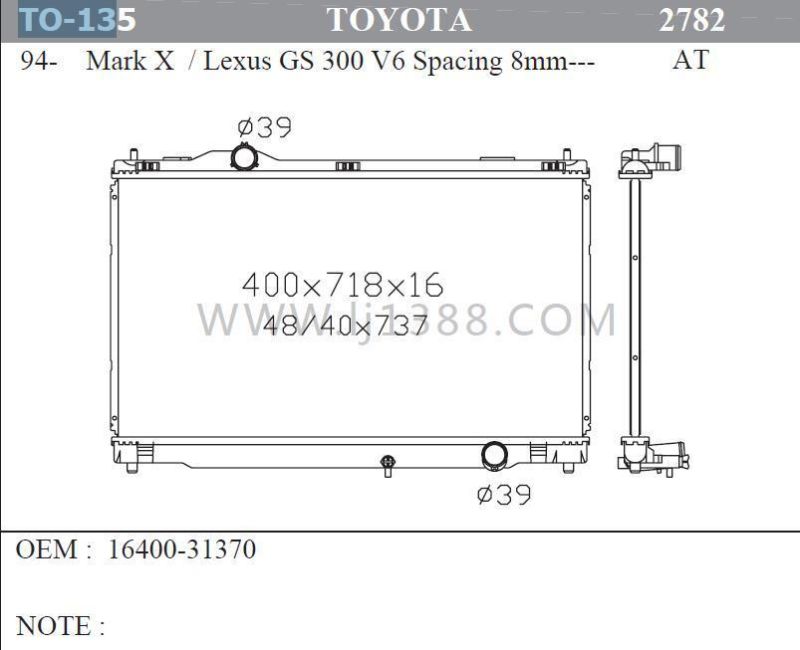 Car-Radiator for Honda Mark X/for Lexus GS 300 V6 Spacing Dpi: 2782