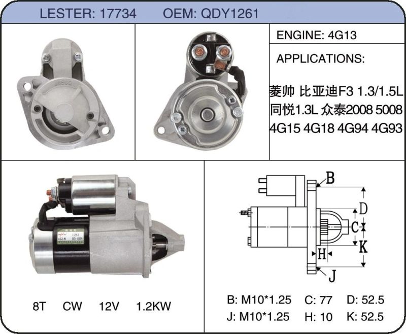 Auto Parts Car Starter Motor 28100-16040