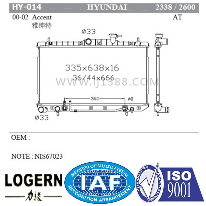 Auto Aluminum Radiator for Hyundai Accent′99-02 at Dpi: 2338/2600